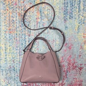 kate spade mauve pebbled leather shoulder bag with floral clasp
